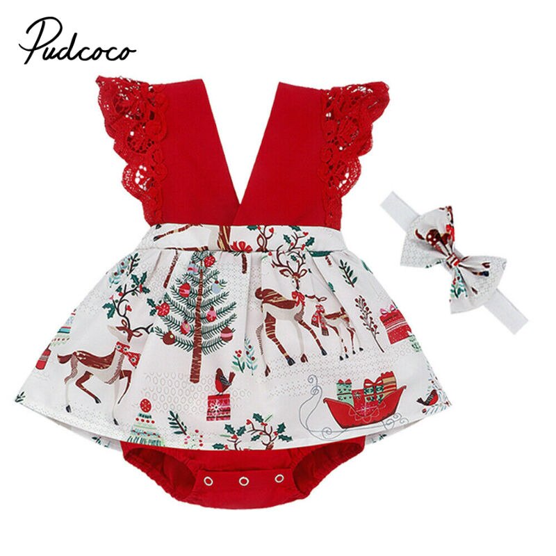 Baby sommer tøj nyfødte jul baby pige tutu kjole jumpsuit blonder ærmeløs bodysuit kjole tøj outfit pandebånd