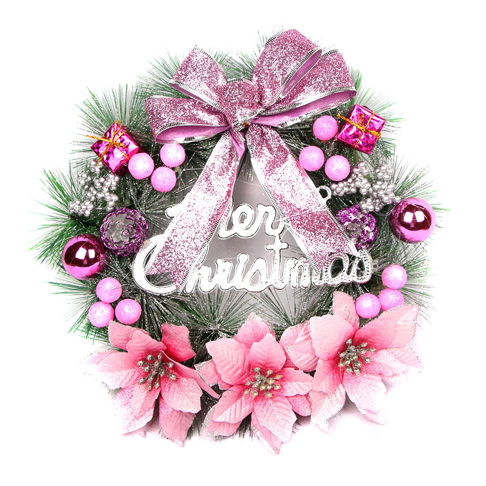 Kerst handgemaakte kransen kunstmatige slingers met bellen strik kerst voordeur muurdecoratie 30/40cm: Roze / 40cm