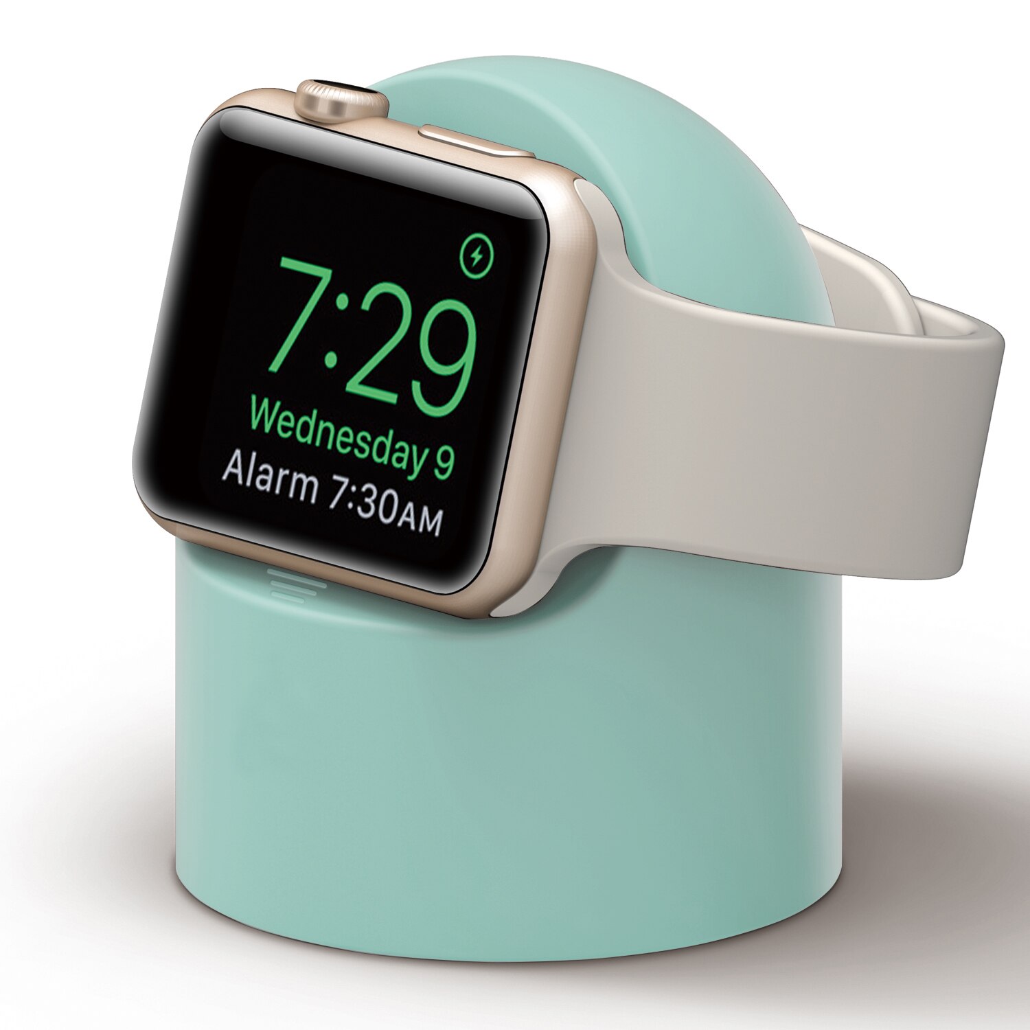 Opladerstativ monteret silikone dockholder til apple watch serie 4 3 2 1 opladerkabel til apple watch 44mm/42mm/40mm/38mm: Myntegrøn