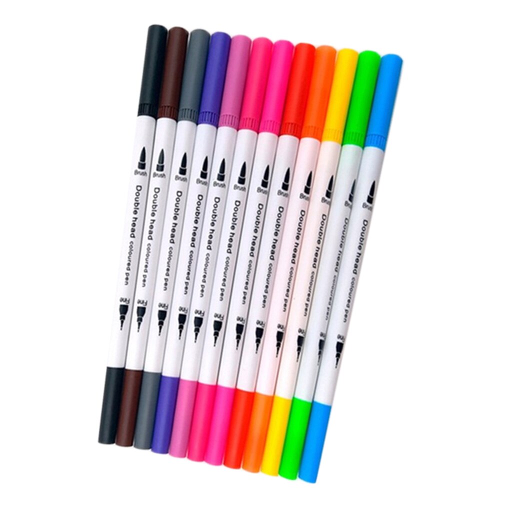 12 Kleuren Dual Tip Brush Pen Set Voor Volwassen Hand Belettering Zuur Gratis Geurloos