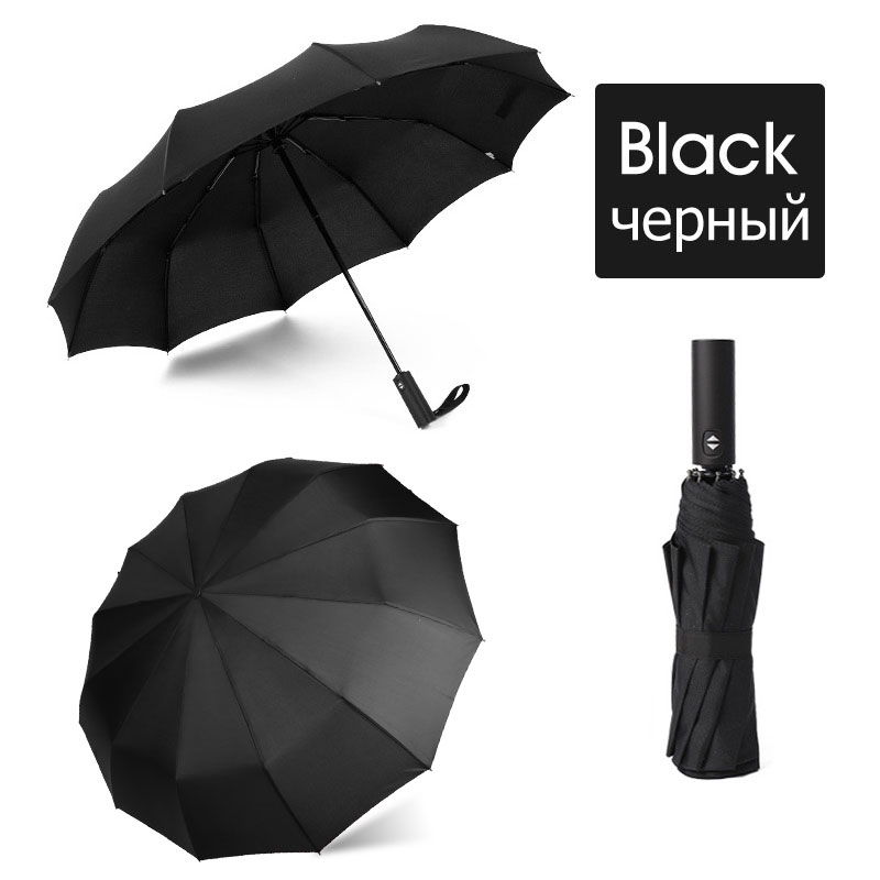 12K Strong Wind Resistant Folding Automatic Umbrella Men Rain Women Parasol Big Umbrellas Business Portable Long Handle Paraguas: Black