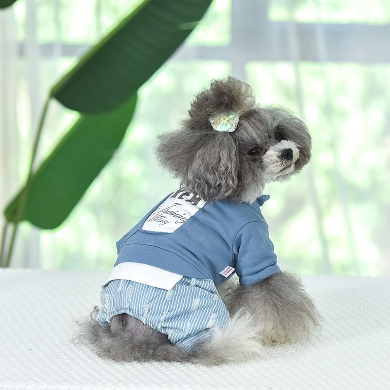 Roze Groen Blauw Kleuren Vier Benen Warm Katoen Gevoerde Hond Kleding Voor Herfst En Winter Pet Puppy Warme Kleding Voor huisdieren: Blauw / M