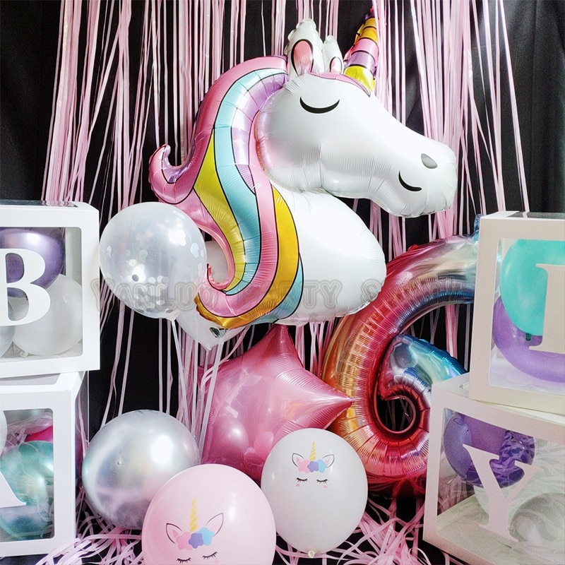 7 stk/parti regnbue enhjørning fest ballonger enhjørning bursdag dekorasjon nummer ballong barnebursdag fest baby dusj dekor globos