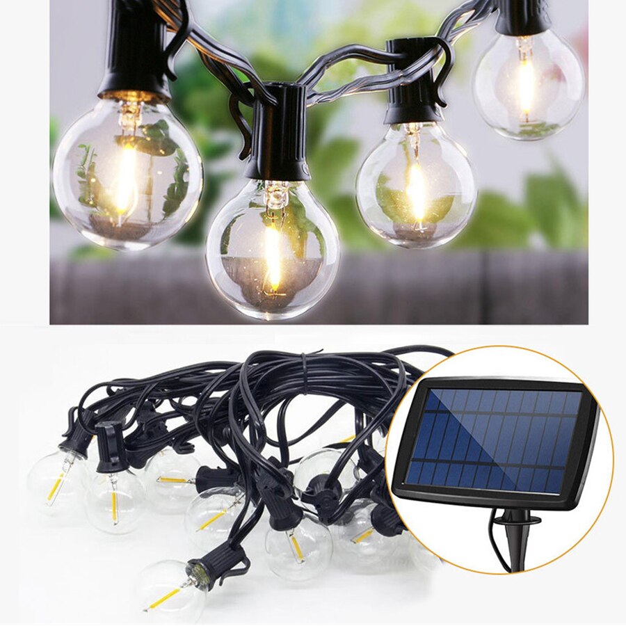 Solar String Lights Outdoor G40 25 LED Bulbs Patio String Lights 25Ft Waterproof Garden Light For Backyard Camping Pergola