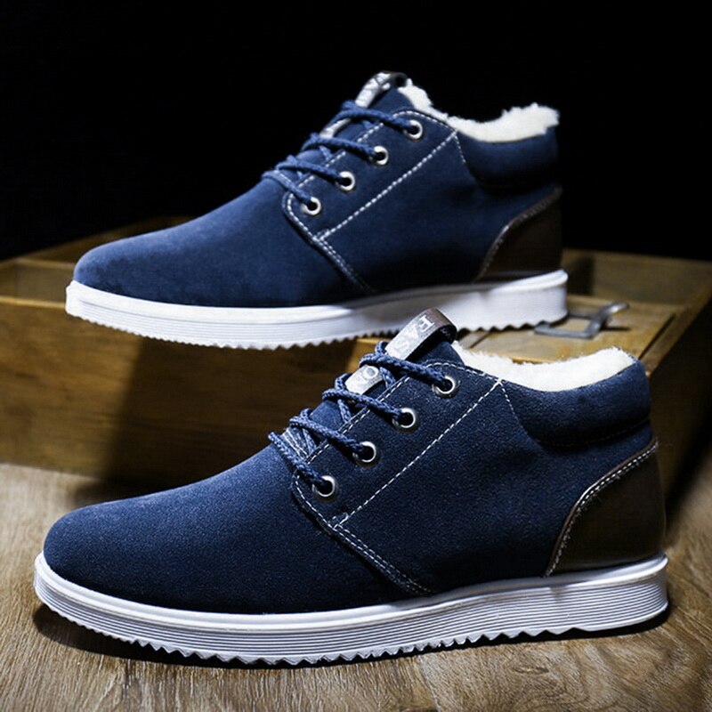 Vinter sko for menn semsket skinn menn ankelstøvletter menn snøstøvler rund tå med pels holde varmen menn fottøy snøre fritidssko: Blå / 39