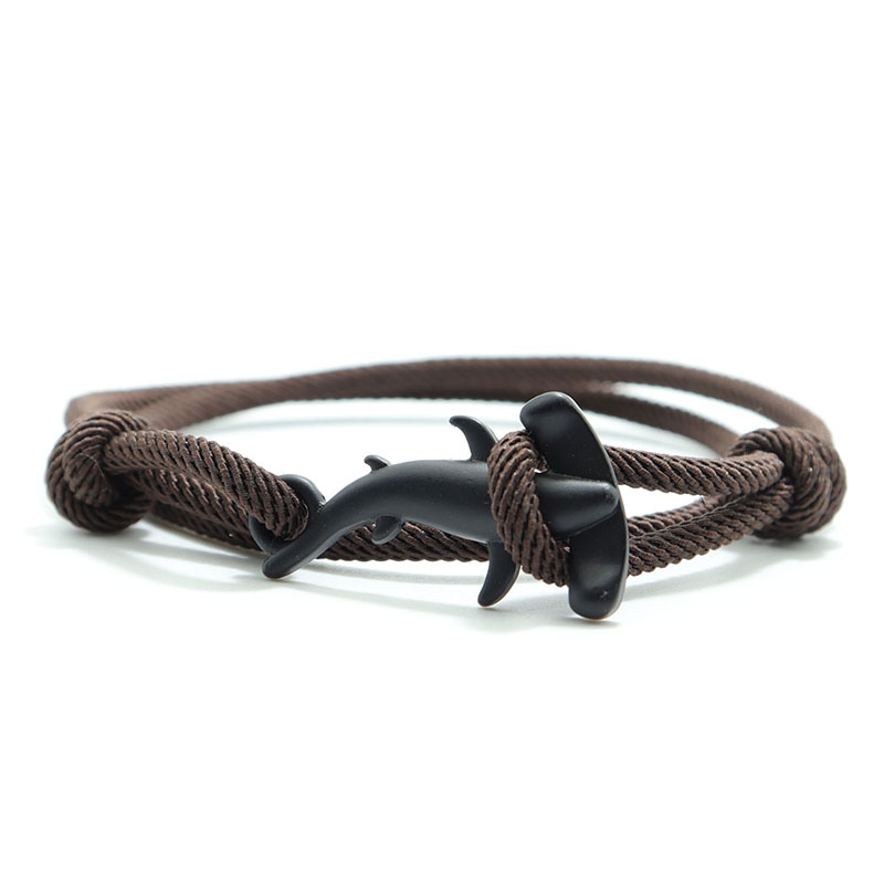 Mężczyźni bransoletka lina podwójna warstwa regulowany urok Braslet lato biżuteria plażowa Shark Braclet czerwony biały ciąg Brazalete Unisex: Coffe Black