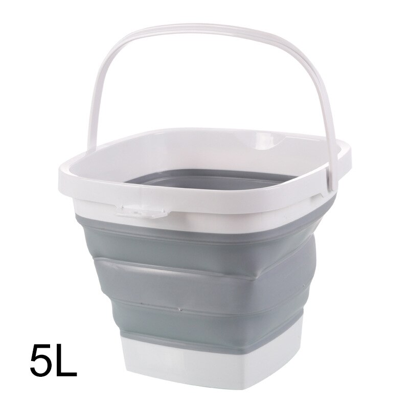 Collapsible Plastic Bucket Foldable Square Tub Portable Fishing Water Pail Outdoor TB: gray  5L
