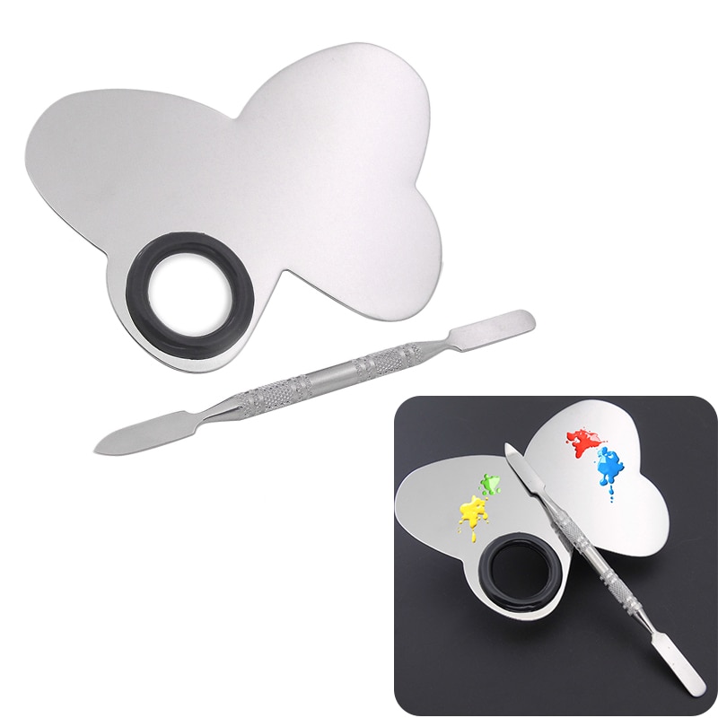 Stainless Steel Makeup Mixer Nail Art Polish Mixing Plate Foundation Eyeshadow Eye Shadow Mixing Palette + Spatula Various Shape