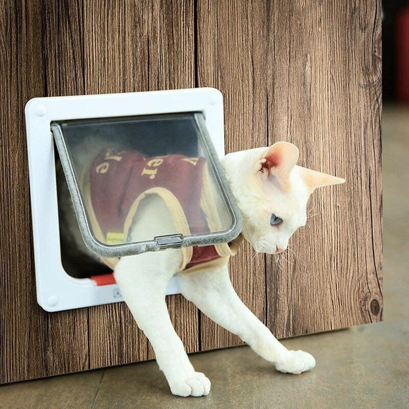 Puerta de 4 vías con solapa para perros y gatos, puerta de seguridad bloqueable para mascotas, animales, ventana, entrada libre, fácil de instalar, suministros para mascotas