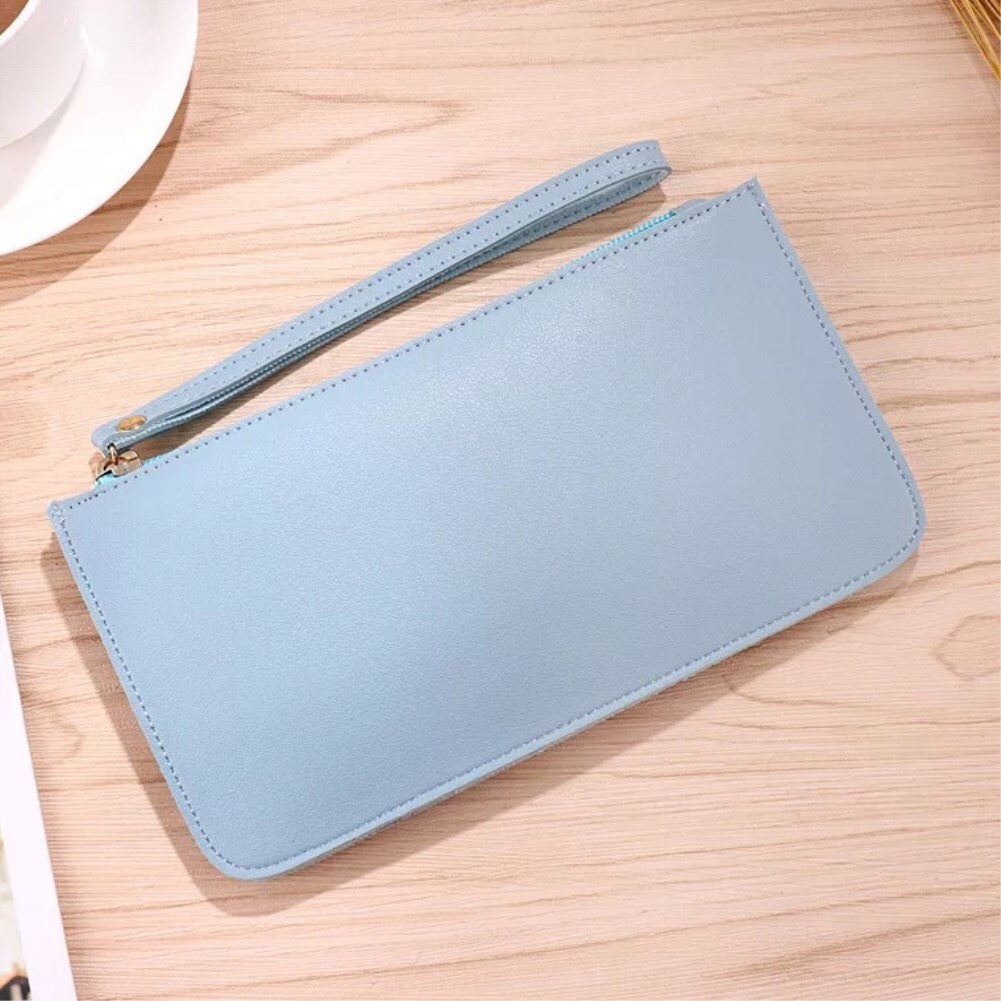 Women Wallet Lady Leather Wallet Long Card Holder Phone Bag Case Purse Lovely Evening Handbag: Sky Blue
