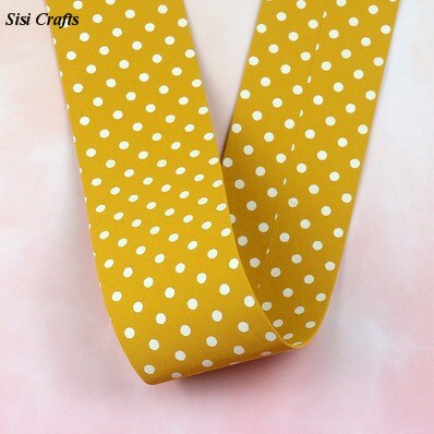 Sisi Crafts 10 25 50mm Print Layering Fabric Tape Grosgrain Ribbon Dots Bias DIY Garment Hair Bow Tie Collar Handmade Accessory: 1 Meter Yellow / 50mm