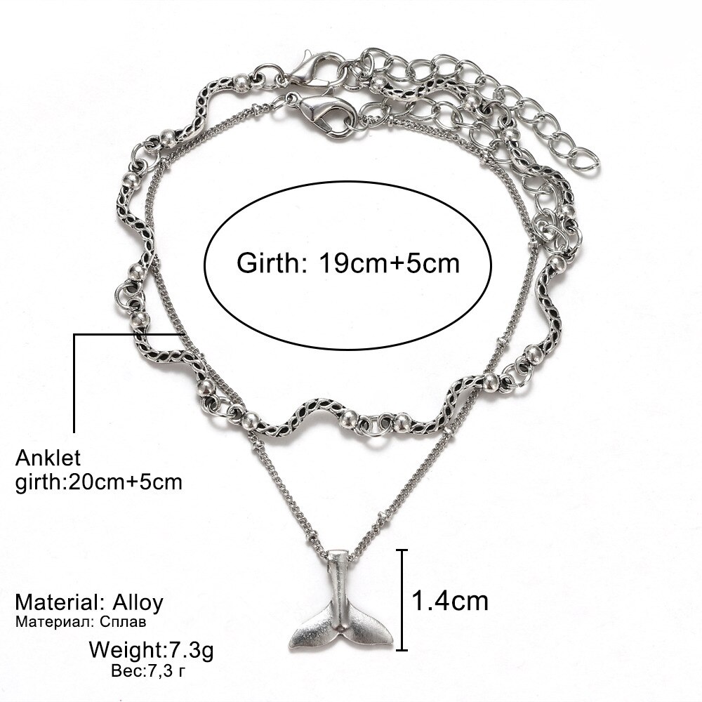 Bohemian Meerdere Lagen Mermaid Staart Gebogen Golf Kralen Enkelbanden Voor Vrouwen Vintage Been Enkel Enkelband Charms Armband Strand Sieraden