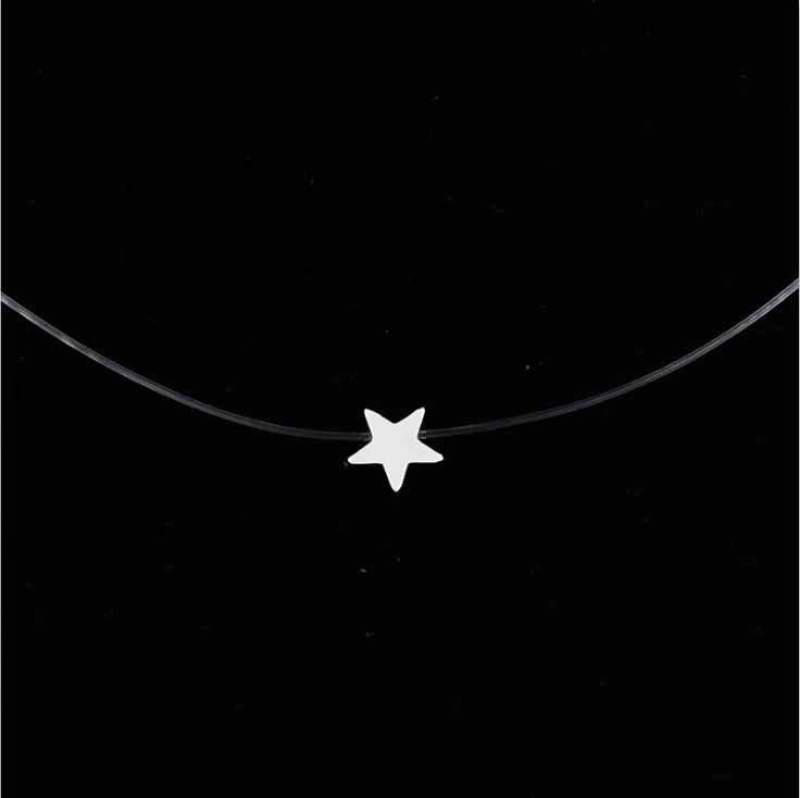 5-kleuren oogverblindende zirkoon ketting onzichtbare transparante vislijn eenvoudige hanger ketting sieraden voor vrouwen parel sieraden: Donker Goud