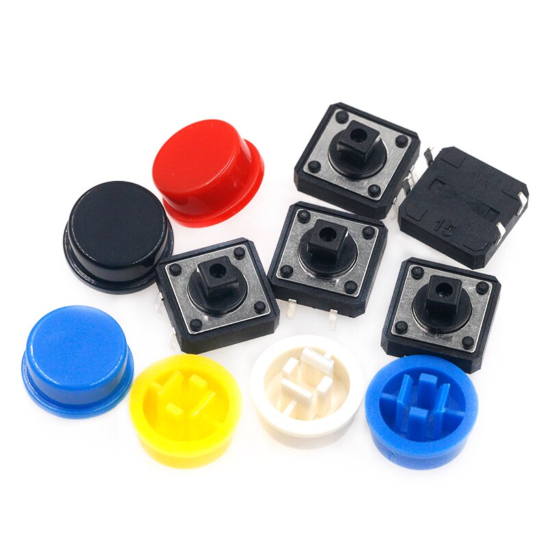 Interruptor de botón táctil para Arduino, pulsador momentáneo de 12x12x7,3 MM, con tapa táctil, 25 unidades (5 colores), 25 unidades