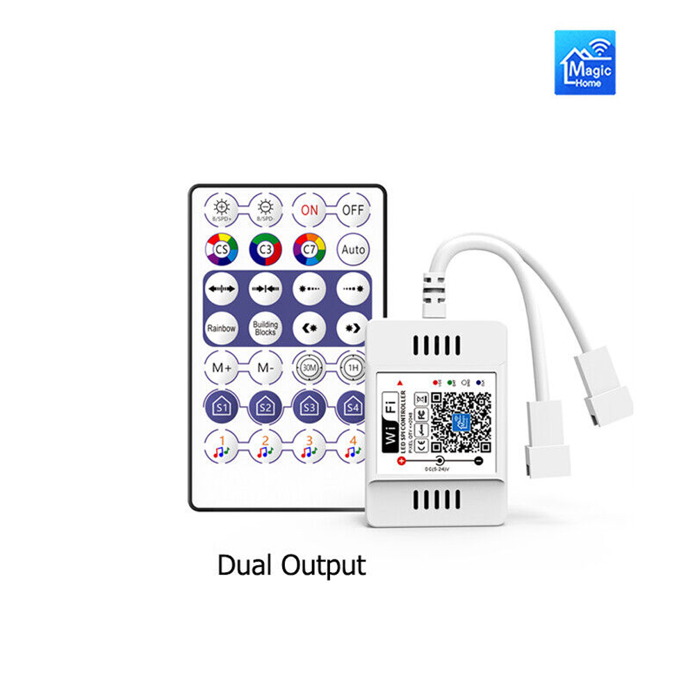 Magic Home LED SPI Controller WiFi Bluetooth IR Remote Controller for WS2812B WS2811 SK6812 RGBIC Addressable Pixels Music Sync: Cyan