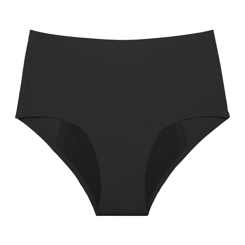 2022 Mid-Rise Seamless Menstrual Period Panties 4 Layers Absorbent Leak Proof Culotte Lengthened Menstrual Panties: Black / XL