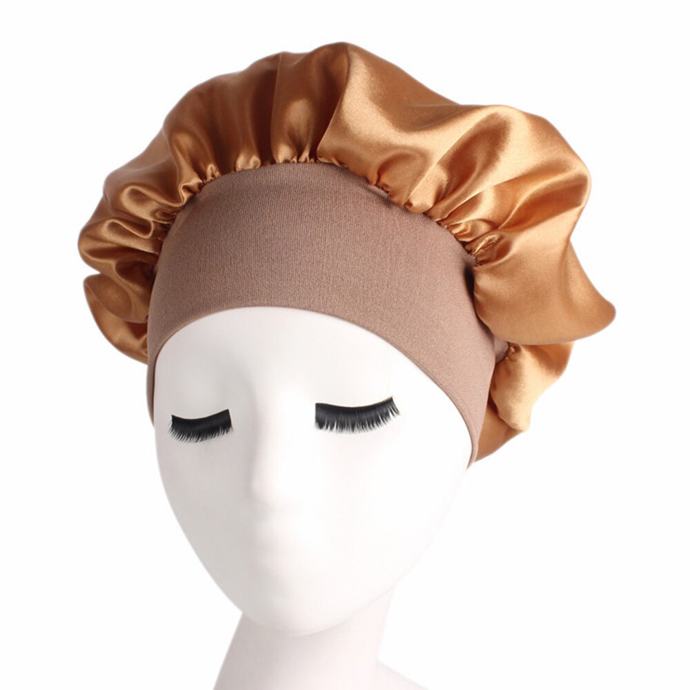 1pc Adjust Solid Satin Bonnet Hair Styling Cap Long Hair Care Women Night Sleep Hat Silk Head Wrap Shower Cap Hair Styling Tools: Dark Gray