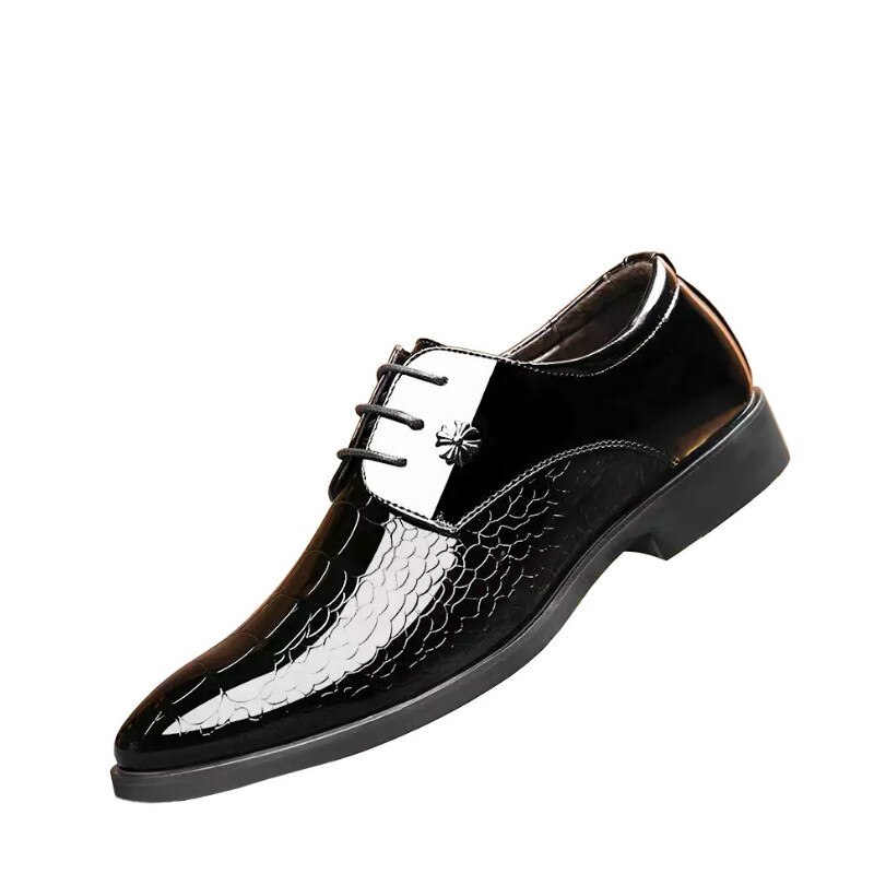 Zapatos de oficina para hombre del Océano Pacífico, zapatos de vestir para hombre de cuero brillante Negro, zapatos de vestir transpirables de talla grande con punta estrecha, zapatos planos para boda