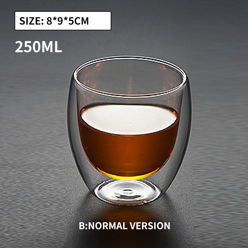 Wärme Beständig Glas Tasse Doppel Wand Coffe Becher Borosilikatglas Bier Becher 80/150/250/350/400ML Wasser Tasse Transparent Drink: B-250ml