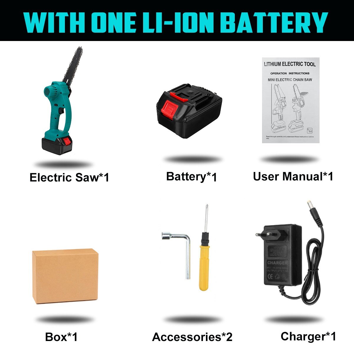 98/68V Mini Elektrische Kettingzaag 6 Inch Elektrische Kettingzaag Draagbare Elektrische Snoeizaag Elektrische Zagen Houtbewerking Met 1/2 Batterij: 98vf with 1 battery / VS