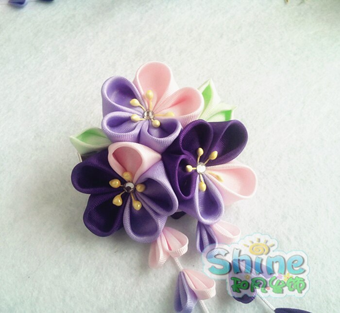 Japanischen Sakura Tsumami zaiku kanzashi Haarnadel Zubehör Rosa verrotten Gelb für Kimono Yukata Geisha Haar Clip Handgemachte Kopfschmuck: Rosa Violett