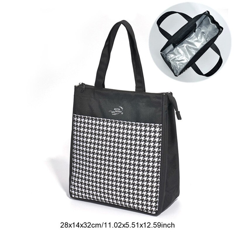 Lunchbox Voedsel Zak Vrouwelijke Geïsoleerde Thermische Verse Cooler Lunch Pouch Draagbare Werk School Picknick Rits Tote Accessoires: C Black