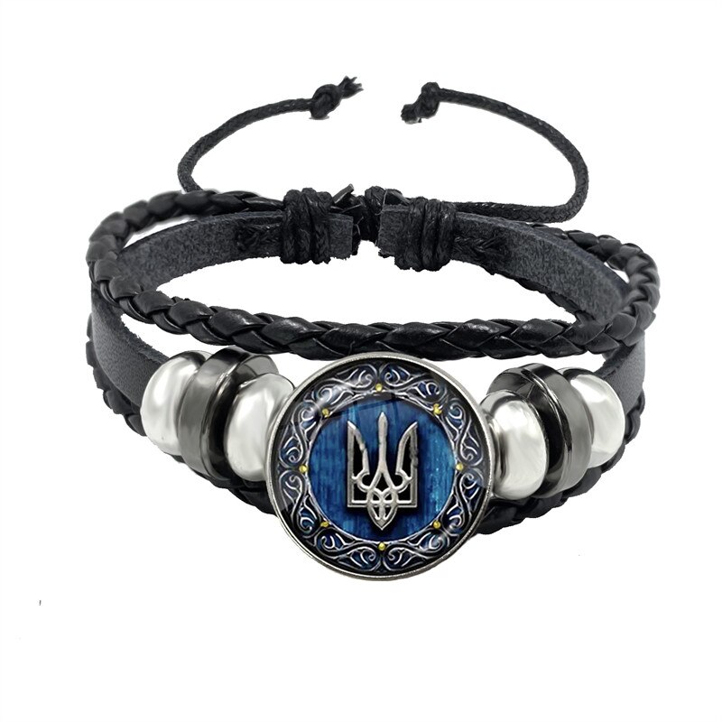 Tryzub ukraina przycisk skórzana bransoletka ukraińska runa Vintage wzory 20mm szkło Cabochon biżuteria dla kobiet mężczyzn klasyczny prezent