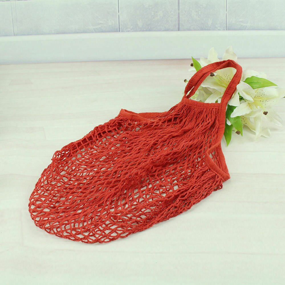 Grand cabas de courses réutilisable, sac de courses en coton et mailles tissées à réutiliser pour courses en épicerie avec bandes pour fruits: Rouge
