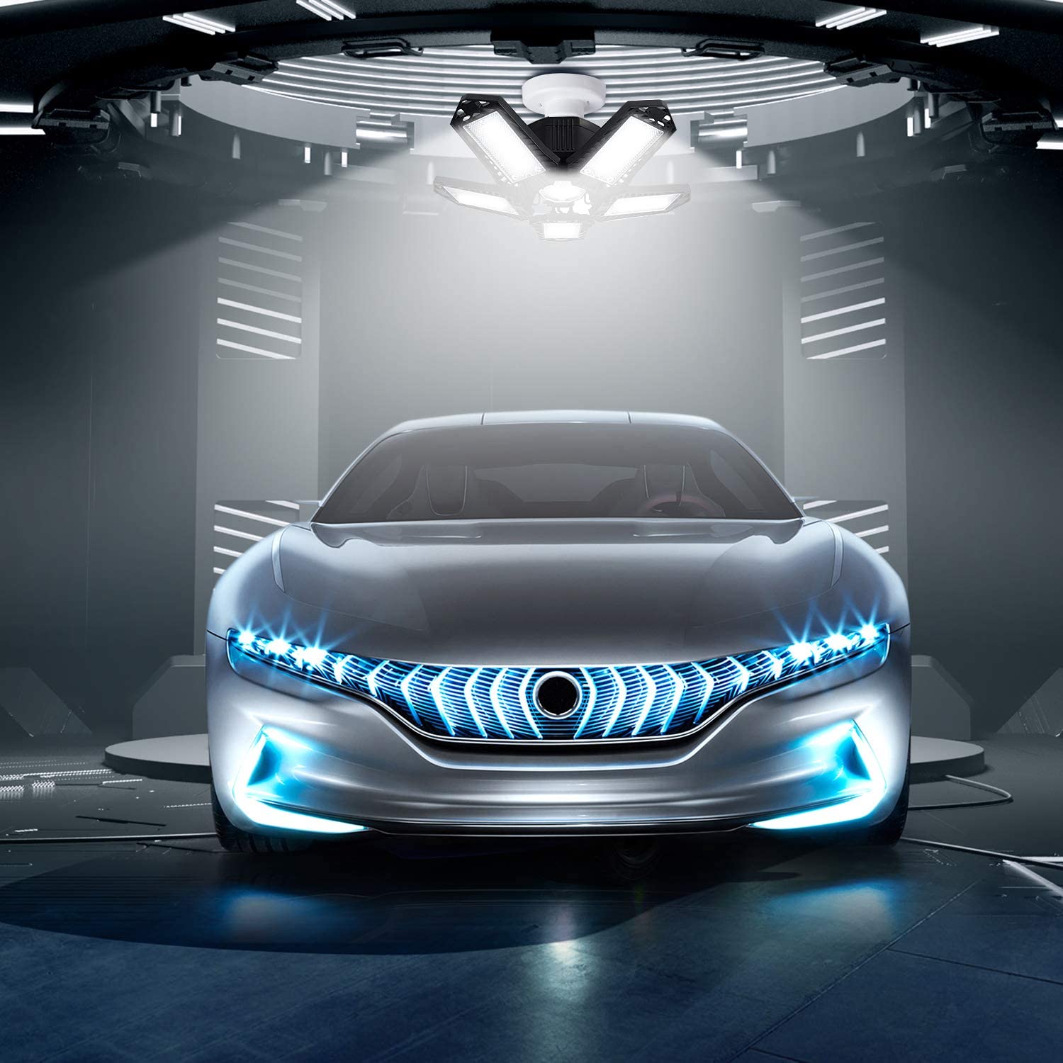 LED Garage Light E26/E27 Deformable Ceiling Light Warehouse Lighting Bulb with 5 Adjustable Panels For Home Workshop