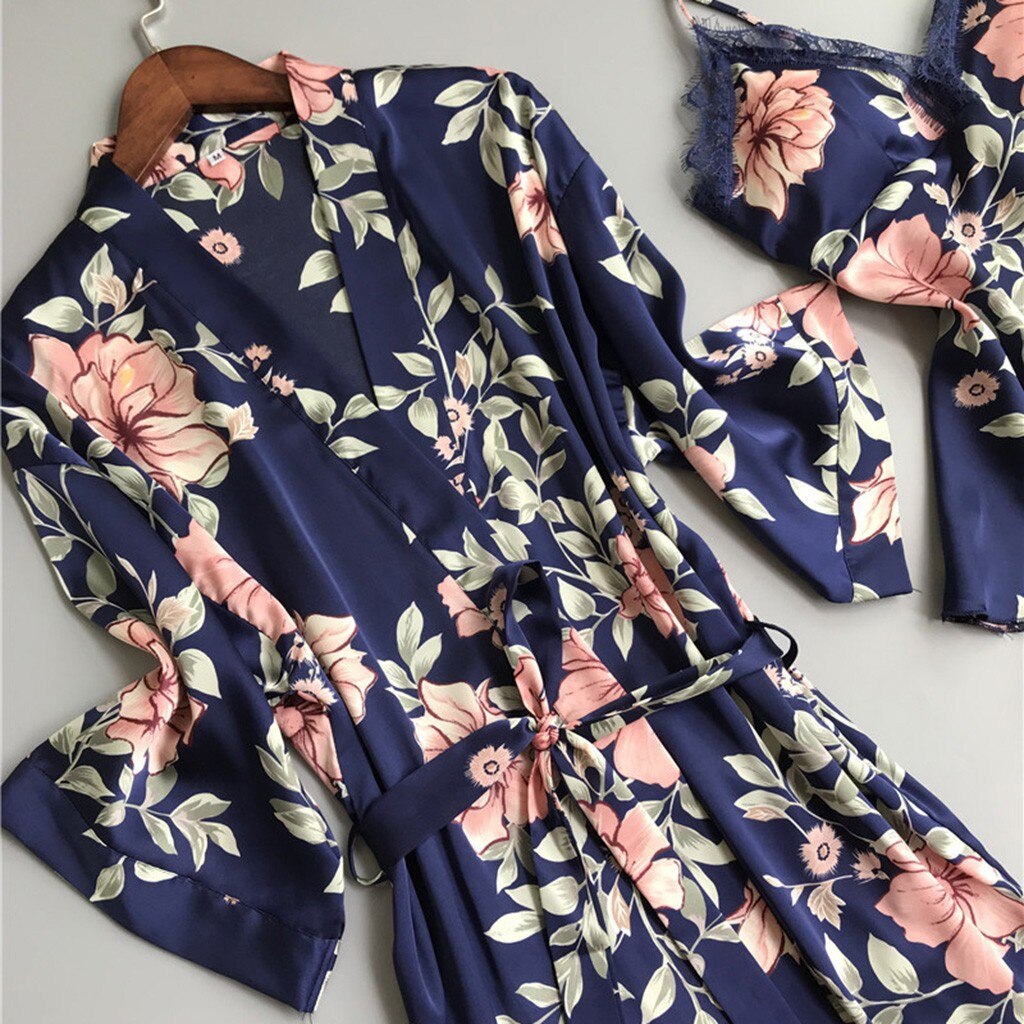 Pijama de satén de 5 piezas para mujer, ropa de dormir de retales de encaje, para boda, de rayón, para el hogar