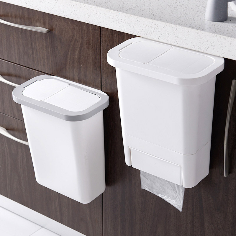 Cabinet Mounted Trash Can Wall-mounted Kitchen Garbage Bin Dustbin with Lid HKS99