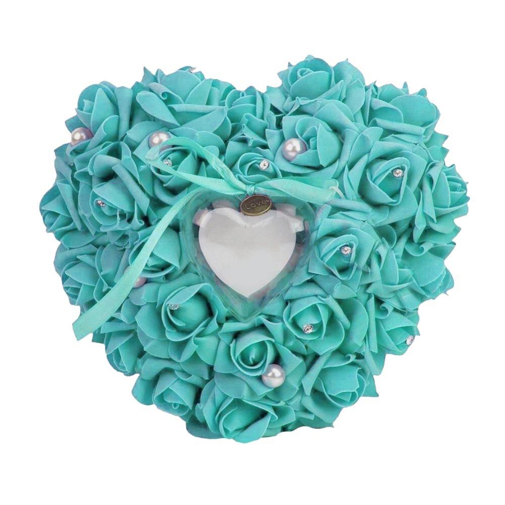 Wedding Ring Box Hang Ring Kussen Hart Strass Parel Ring Opbergdoos Foam Case Trouwbedankjes Decoratie: Blauw