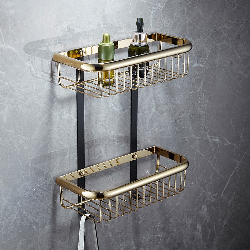 Tuqiu Badkamer Hoekplank Goud En Zwart Badkamer Planken Messing Badkamer Opslag Organizier Shampoo Houder Badkamer Houder