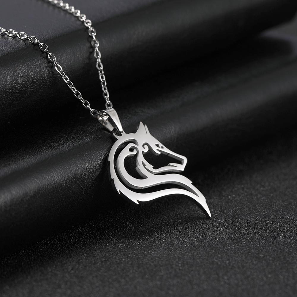 Skyrim Amulet Wolf Animal Necklaces Stainless Steel Cutout Wolves Pendant Chain Necklace Women Mujer Jewelry