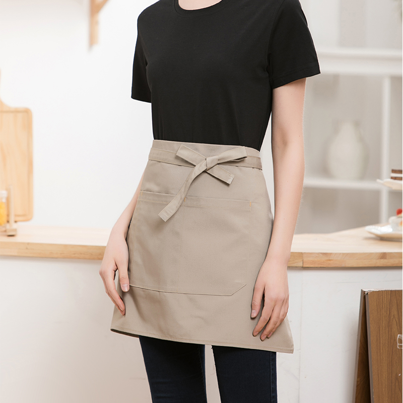 Delantal de cocina de medio cuerpo para hombre y mujer, para restaurante, Chef, camarero, cocina corta, cafetería, tienda, panadería: Gris