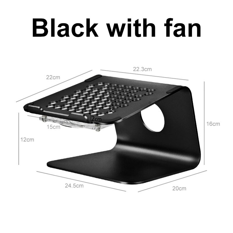 Aluminium Laptop Stand With Fan Base Support Laptop Table For Bed Desktop Notebook Holder For Macbook HP Lapdesk Computer Riser: Black with fan