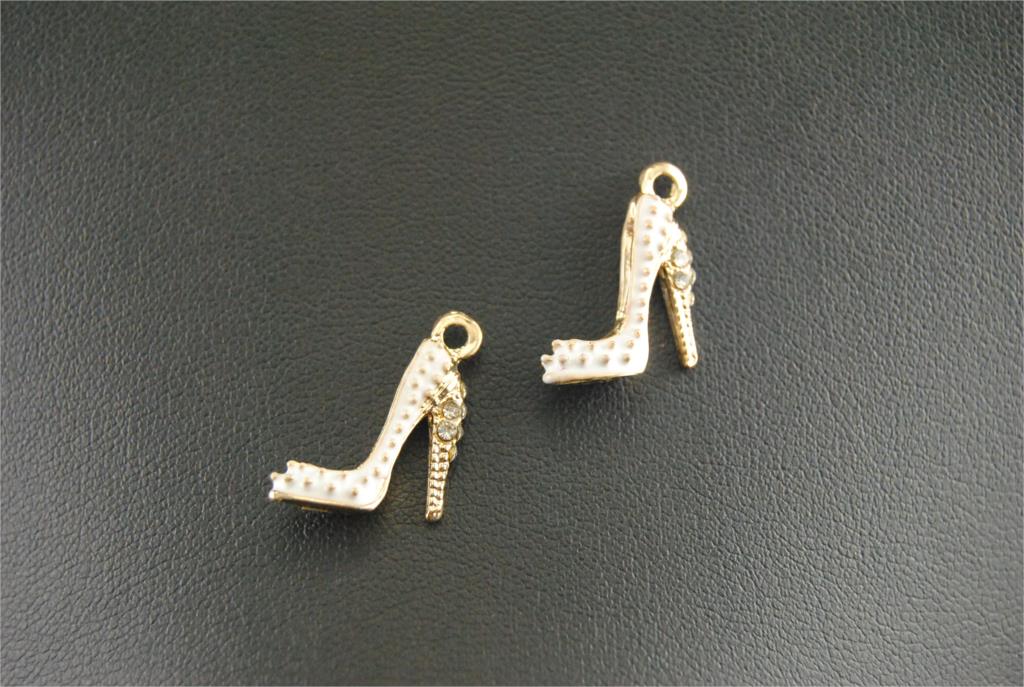 12pcs Gold Mix Colors Enamel Cubic High Heel Shoes Charm DIY Metal Bracelet Necklace Jewelry Findings A3084: white