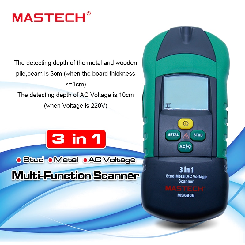 Mastech  ms6906 3 in 1 multifunctionele stud metaal ac spanningsscanner detector tester diktemeter met ncv tester + houtdetector