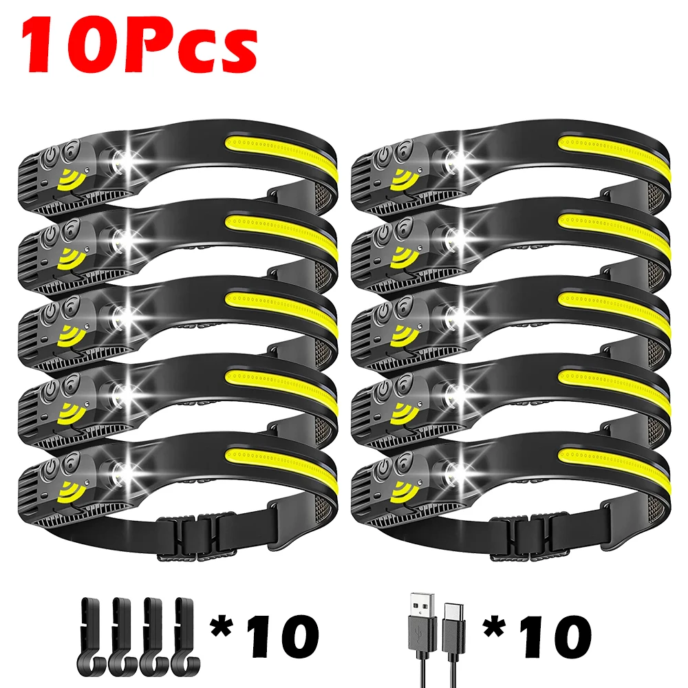 USB Rechargeable LED Sensor Headlamp XPE+COB Headlight Led Head Torch Camping Search Light Head Flashlight for Fishing Lantern