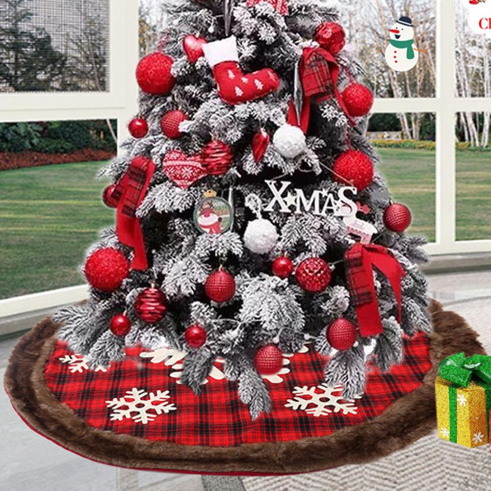 Tela a cuadros roja y negra de 120cm, borde de lana Artificial, decoración de falda para árbol de Navidad