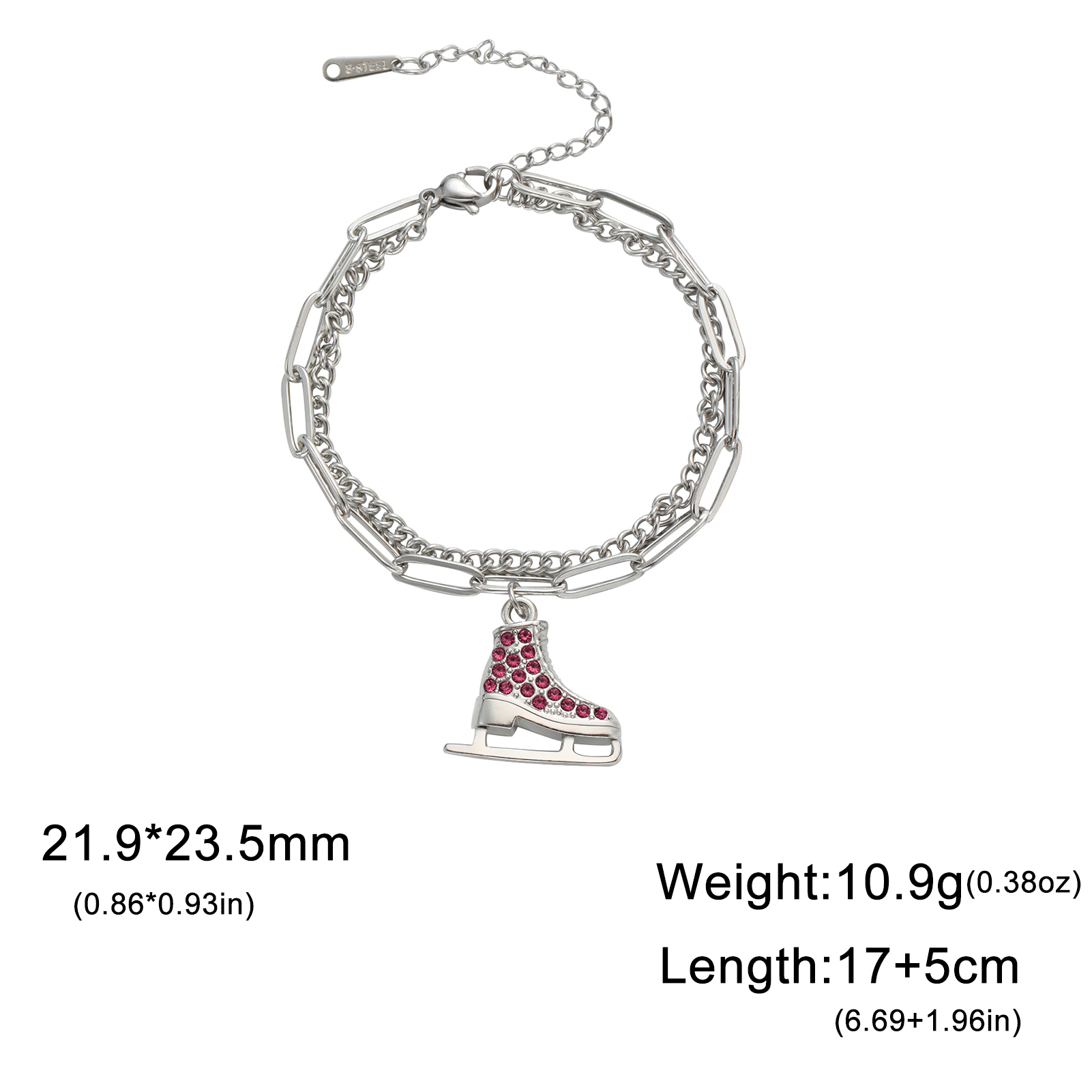 EUEAVAN cristallo zircone Ghiaccio pattinare scarpa fascino bracciale smalto lusso blu rosa bracciali pattinaggio di figura sport donna uomo gioielli: Luce di Colore Giallo Oro