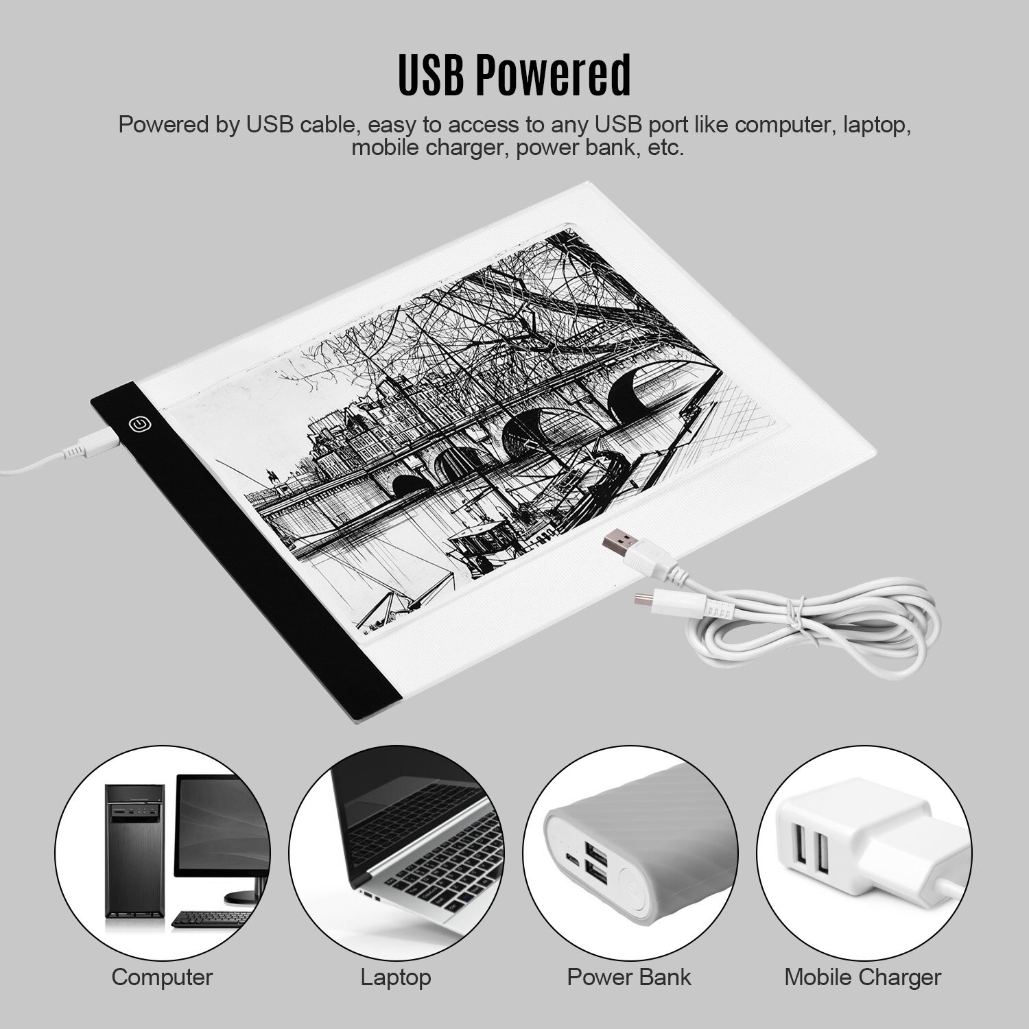 B4 Ultra-thin LED Light Pad Light Box Dimmable Brightness USB Powered Artcraft Tracing Light Table Copy Board Memory Function