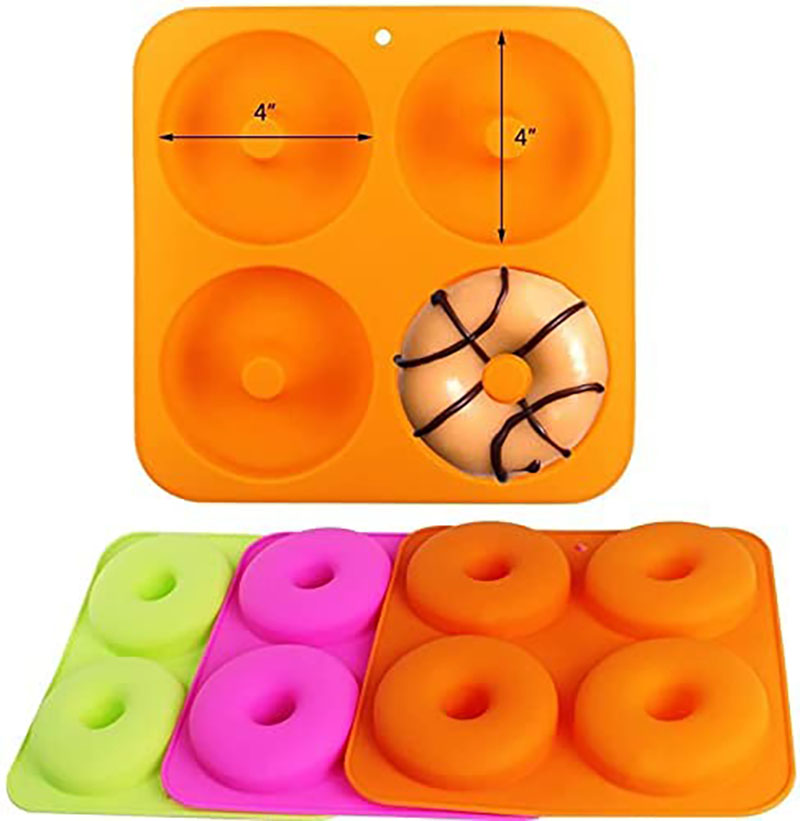 1Pcs 4Cavity Large Full Size Donut Pan 4Inches, Silicone Donut Molds for Baking, Non Stick Bagel Pan