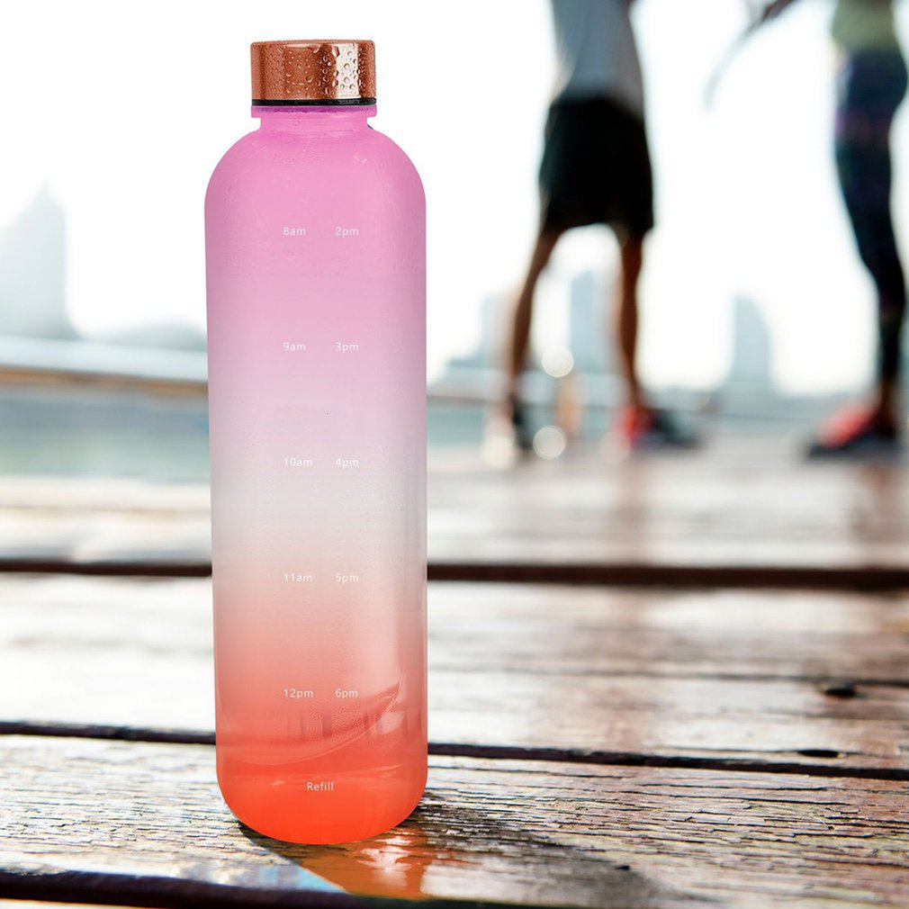 1L Water Fles Met Tijd Marker 32 Oz Motivatie Herbruikbare Fitness Sport Buitenshuis Reizen Lekvrij Bpa Gratis Frosted Plastic