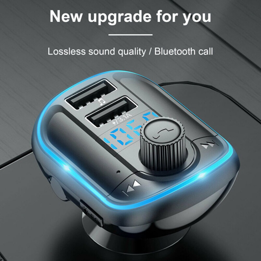 Bluetooth 5.0 bil fm-sender radio  mp3- afspiller usb-oplader trådløs håndfri support sluk for hukommelsesfunktion