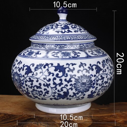 Ceramic Blue White Porcelain Storage Tank with Lid Living Room Entrance Decoration Tea Pot Candy Small Object Family Storage Jar: C