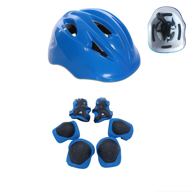 7 st barn cykel knä handledsskydd armbåge set hjälm cykling rullskridsko hjälm huvudskydd: 07