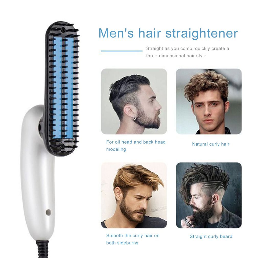 Elektrisk skjegrett kam multifunksjonell hår styling kam antiskold børste rask oppvarming til menn