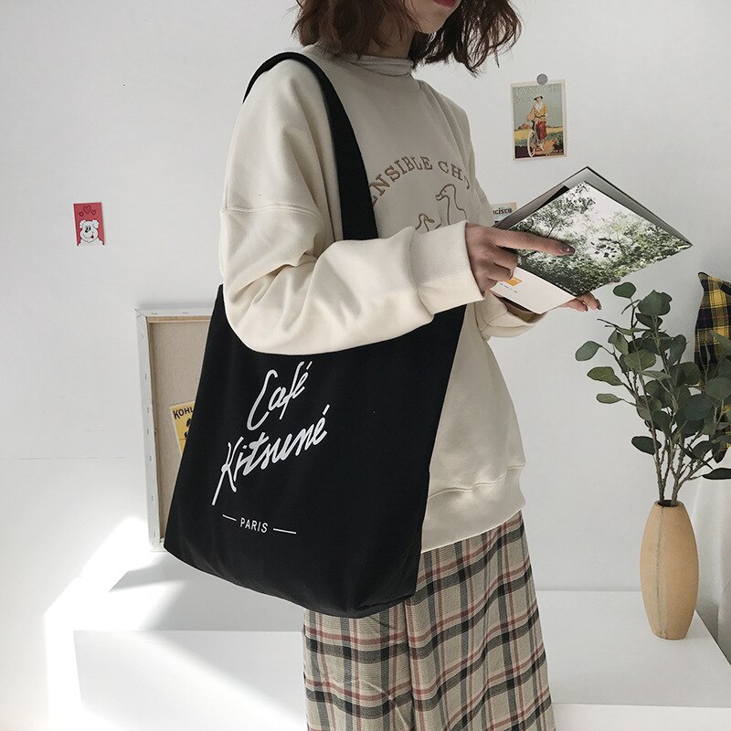 Sac en toile d'épaule pour étudiants shou lin dai Original, japon et corée du sud Chic, d'automne-hiver: black   Big