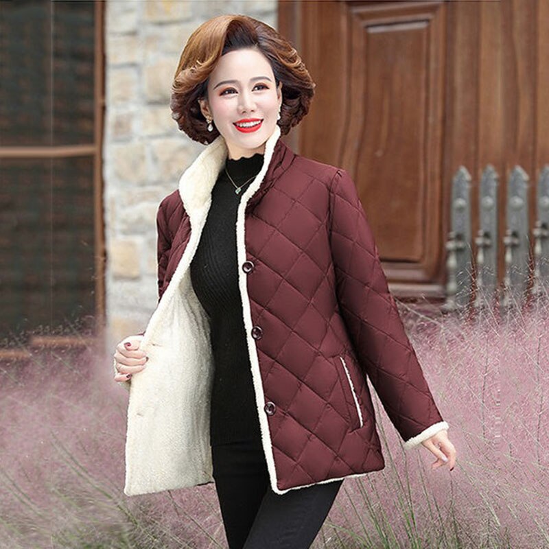 Mantel Parka Herbst Winter Neue Plus Samt Verdicken Damen Jacke Stand-hoch Kragen Große Größe verlieren frauen Halten warme Mantel: dunkel Violett / XL